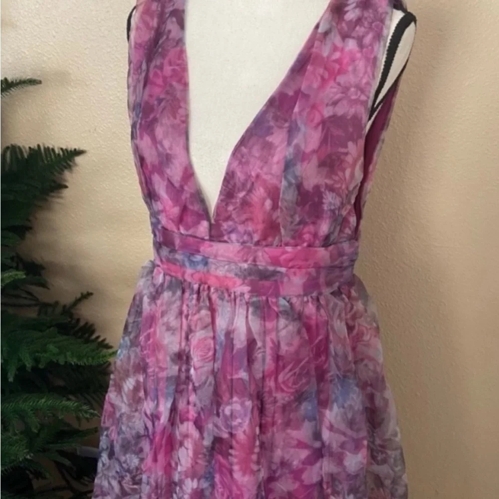 NWT Garden Romance Magenta Floral Print Organza Maxi Dress - Picture 7 of 8
